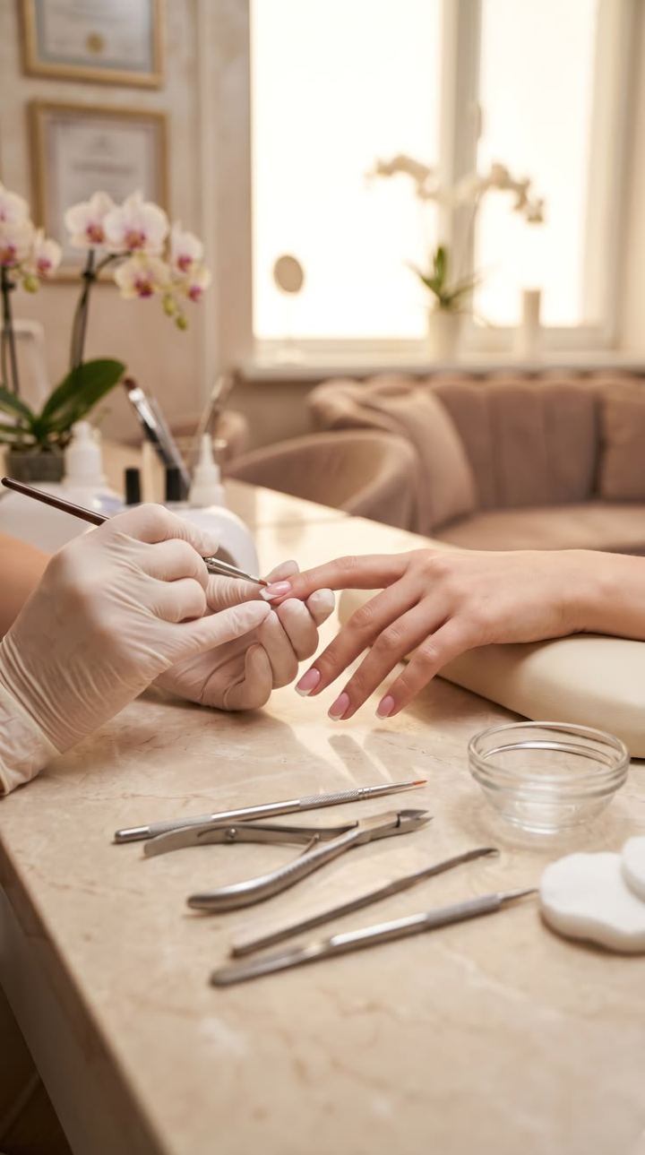 Soin des cuticules lors d'une manucure, élève en formation esthétique à Marseille